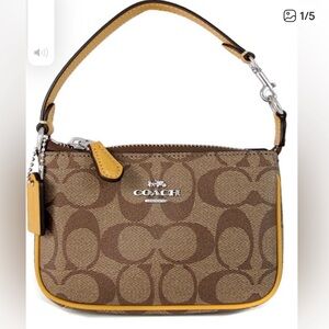 Coach Brown Signature Canvas Crossbody with Yellow Trim